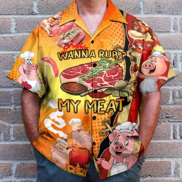 Wanna Rub My Meat Funny Barbecue Hawaiian Shirt