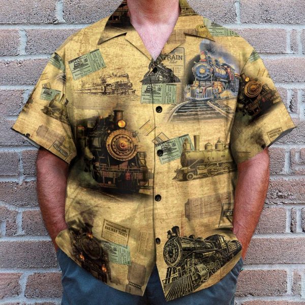 Train Men'S Button'S Up Shirts Hawaiian Shirt