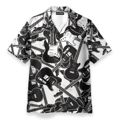 Black And White Electric Guitar Hawaiian Shirt & Beach Shorts