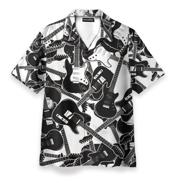 Black And White Electric Guitar Hawaiian Shirt & Beach Shorts