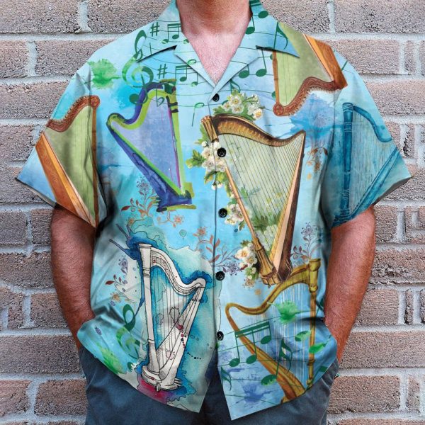 Harp Is My Life Men'S Button'S Up Shirts Hawaiian Shirt