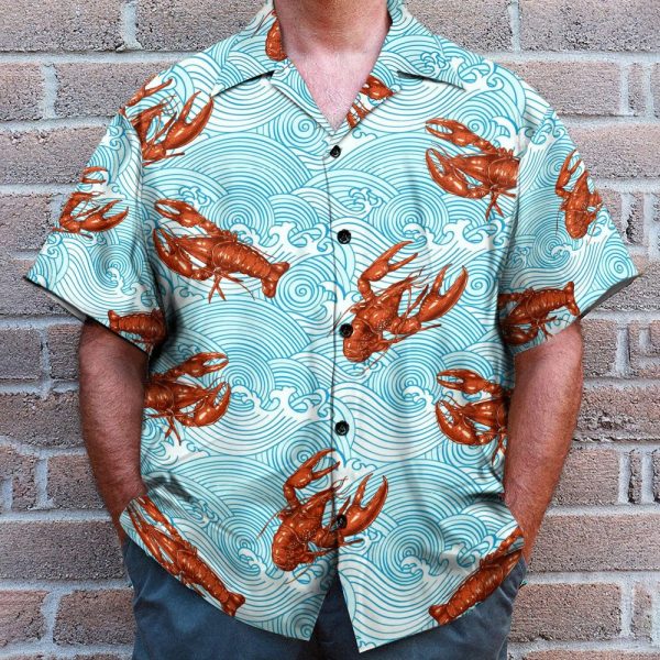 Lobster Blue Wave Tropical Hawaiian Shirt