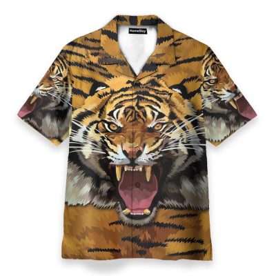 Tiger Roar Men'S Button'S Up Shirts Hawaiian Shirt & Beach Shorts