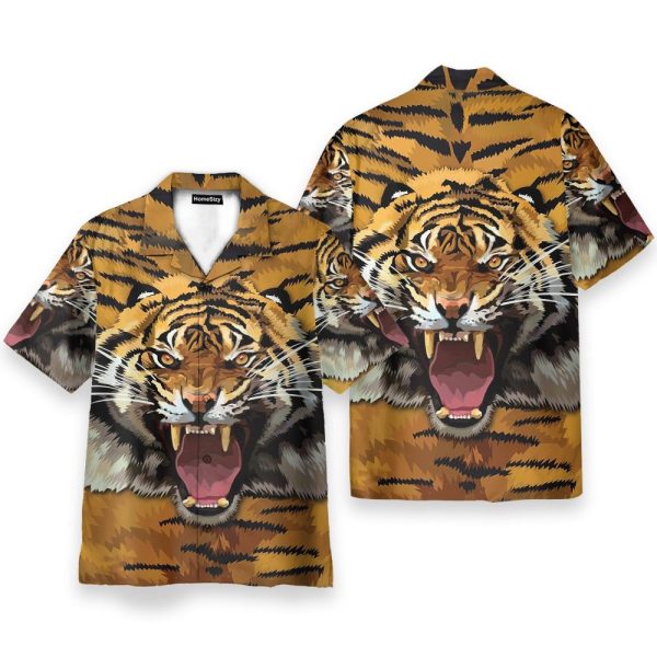 Tiger Roar Men'S Button'S Up Shirts Hawaiian Shirt & Beach Shorts