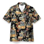 Wine Drinking Lover Black Tropical Hawaiian Shirt & Beach Shorts