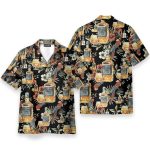 Wine Drinking Lover Black Tropical Hawaiian Shirt & Beach Shorts