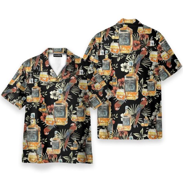 Wine Drinking Lover Black Tropical Hawaiian Shirt & Beach Shorts