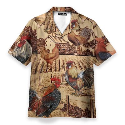 Rooster Vintage Men'S Button'S Up Shirts Hawaiian Shirt