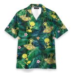 Hippie Alien Ufo In Tropical Green Leaves Hawaiian Shirt