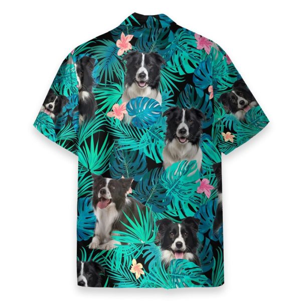 Border Collie In Tropical Green Leaves Hawaiian Shirt