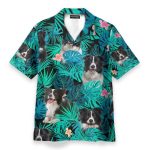 Border Collie In Tropical Green Leaves Hawaiian Shirt