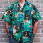 Border Collie In Tropical Green Leaves Hawaiian Shirt