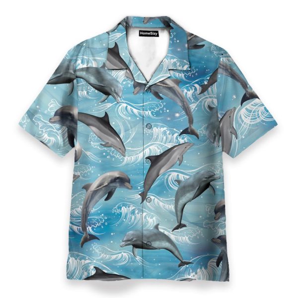 Dolphin Wave Water Blue Beach Pattern Hawaiian Shirt & Beach Shorts