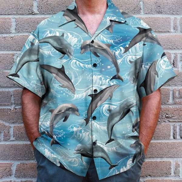 Dolphin Wave Water Blue Beach Pattern Hawaiian Shirt & Beach Shorts