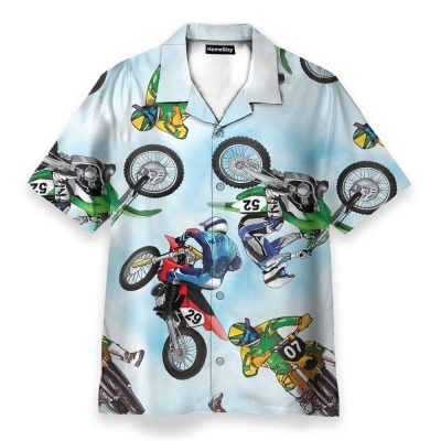 Motocross Men'S Button'S Up Shirts Hawaiian Shirt