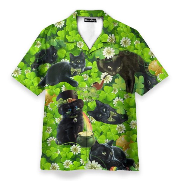 Irish Black Cat So Cute St Patricks Day Hawaiian Shirt