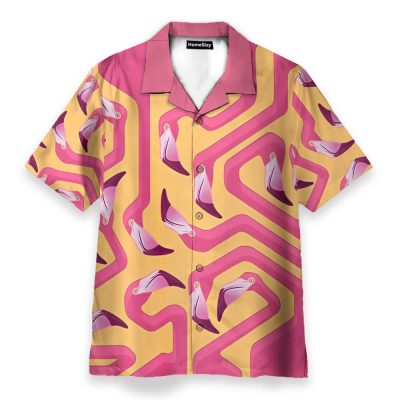 Pink Flamingo Maze Yellow Background Hawaiian Shirt & Beach Shorts