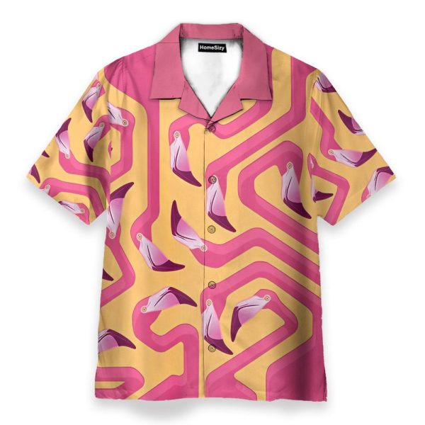 Pink Flamingo Maze Yellow Background Hawaiian Shirt & Beach Shorts
