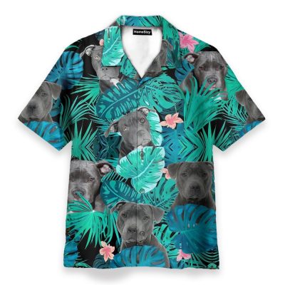 Pitbull Hibiscus Tropical Leaves Pattern Hawaiian Shirt