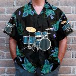 Blue Drum Tropical Flower Pattern Hawaiian Shirt