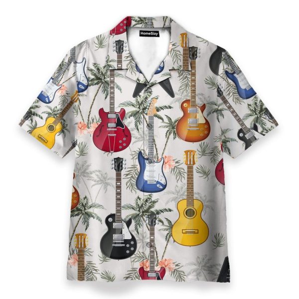Guitar Tropical Vintage Leaves Pattern Hawaiian Shirt