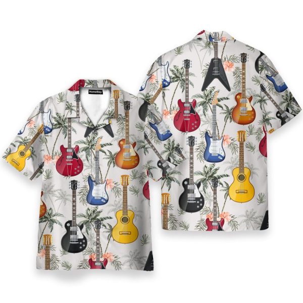 Guitar Tropical Vintage Leaves Pattern Hawaiian Shirt