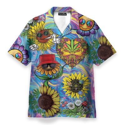 Sunflower Weed Colorful Pattern Hippie Hawaiian Shirt