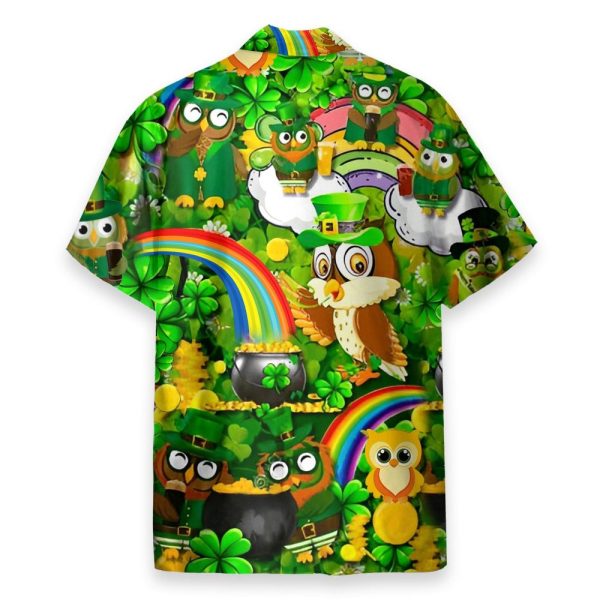 Irish Owl Patricks Day Shamrock Green Hawaiian Shirt