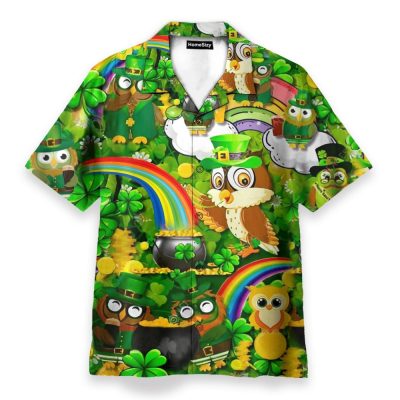 Irish Owl Patricks Day Shamrock Green Hawaiian Shirt