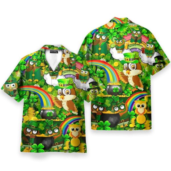 Irish Owl Patricks Day Shamrock Green Hawaiian Shirt
