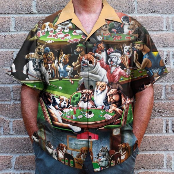 Dogs Playing Poker On The Table Hawaiian Shirt