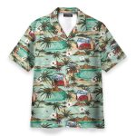 Hippie Bus And Surferboard On The Beach Hawaiian Shirt & Beach Shorts