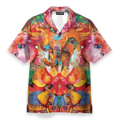 Abstract Colorful Art Of Elephant India Style Hawaiian Shirt