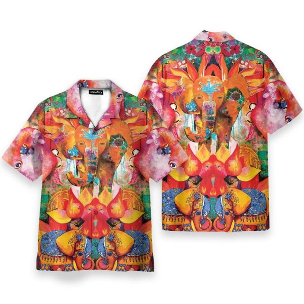 Abstract Colorful Art Of Elephant India Style Hawaiian Shirt