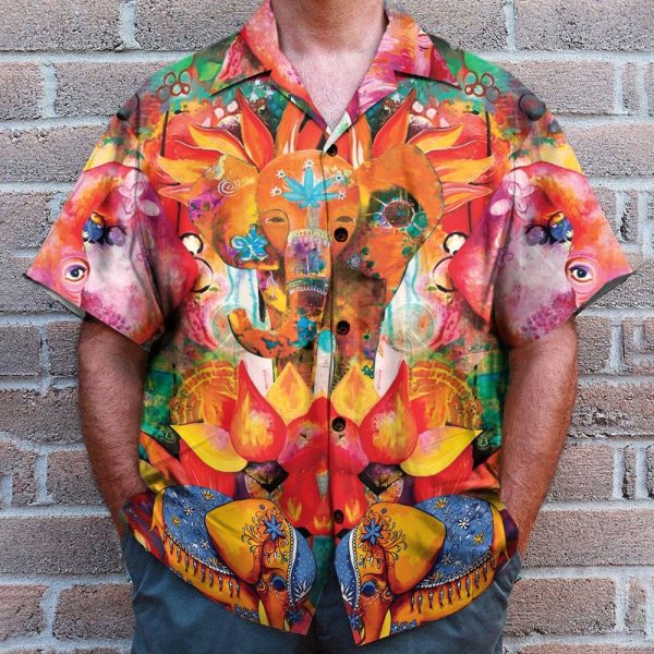Abstract Colorful Art Of Elephant India Style Hawaiian Shirt