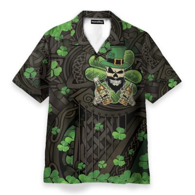 The Celtic Cross Harp Irish Skull Leprechaun Hawaiian Shirt