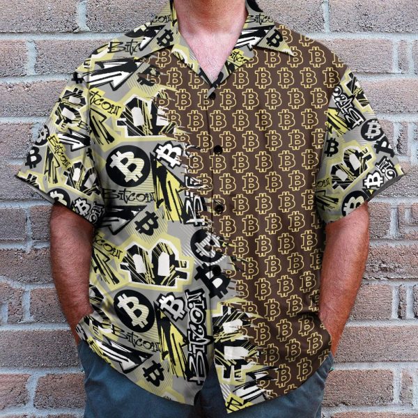 Bitcoin Doodle Funky Pattern Hawaiian Shirt & Beach Shorts