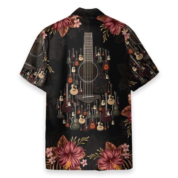 Acoustic Guitar Tropical Flowers Hawaiian Shirt