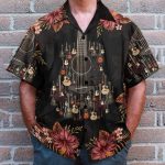 Acoustic Guitar Tropical Flowers Hawaiian Shirt