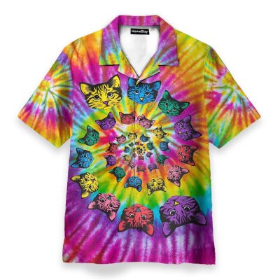 Hippie Cat Awesome Tie Dye Tropical Hawaiian Shirt