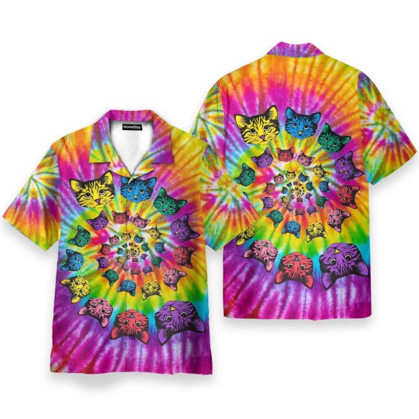 Hippie Cat Awesome Tie Dye Tropical Hawaiian Shirt