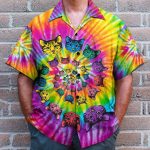 Hippie Cat Awesome Tie Dye Tropical Hawaiian Shirt