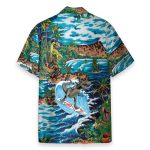Funny Dinosaur Surfing On Tropical Island Hawaiian Shirt