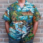 Funny Dinosaur Surfing On Tropical Island Hawaiian Shirt