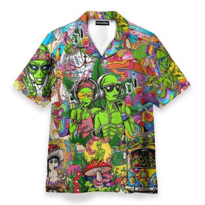 Couple Alien Smoking Weed Hippie Hawaiian Shirt