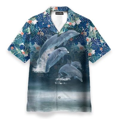 Dolphin Men'S Button'S Up Shirts Hawaiian Shirt