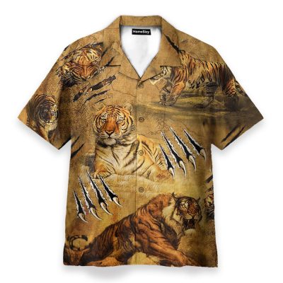 Strong Tiger Vintage Men'S Button'S Up Shirts Hawaiian Shirt