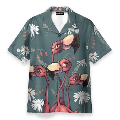 Flamingo Colorful Men'S Button'S Up Shirts Hawaiian Shirt