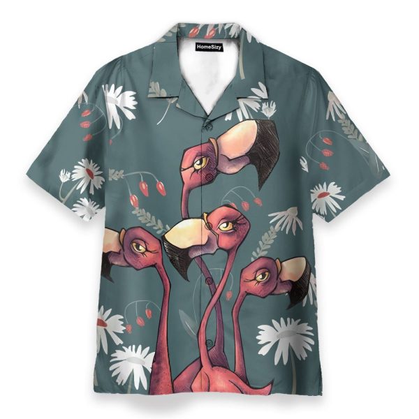 Flamingo Colorful Men'S Button'S Up Shirts Hawaiian Shirt