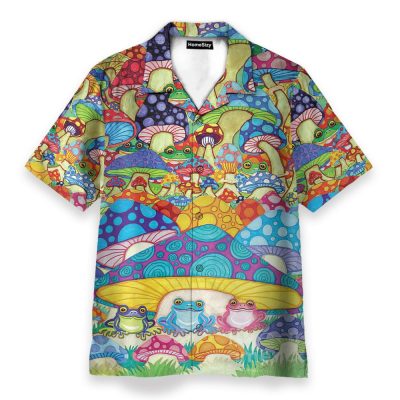 Frogs And Magic Mushrooms Hippie Hawaiian Shirt